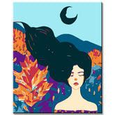 Painting by numbers woman in beautiful autumn